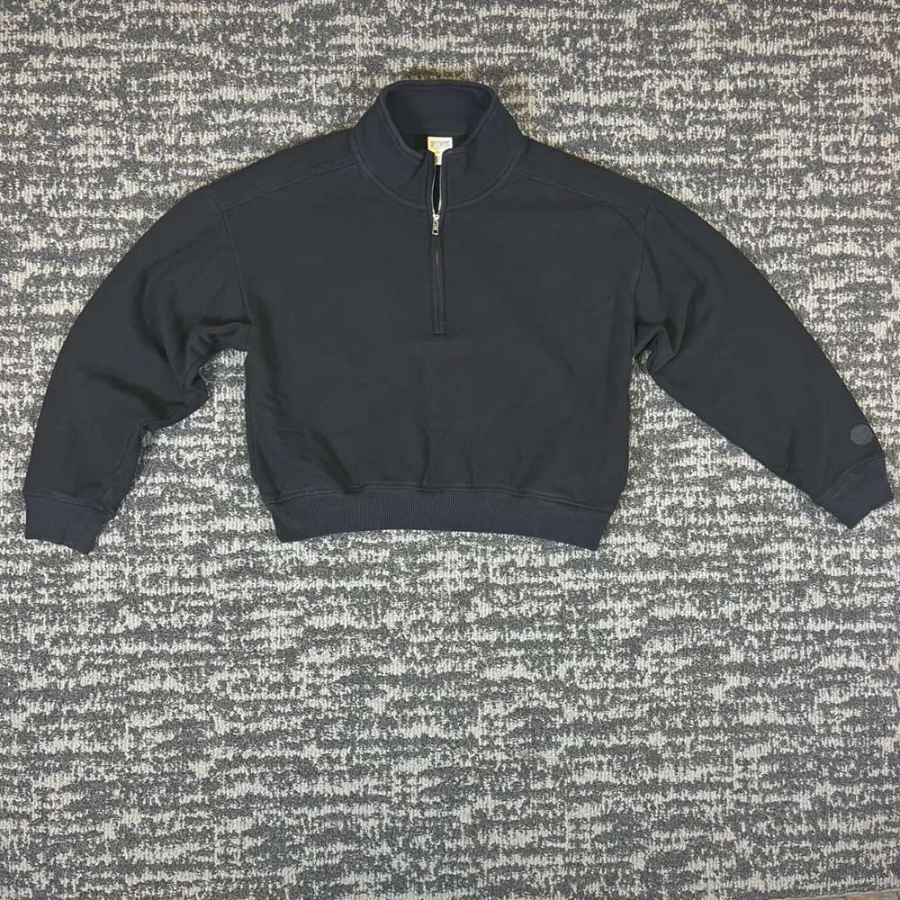 PINK Victoria's Secret Quarter Zip Pullover Womens Small Black Cropped Fleece